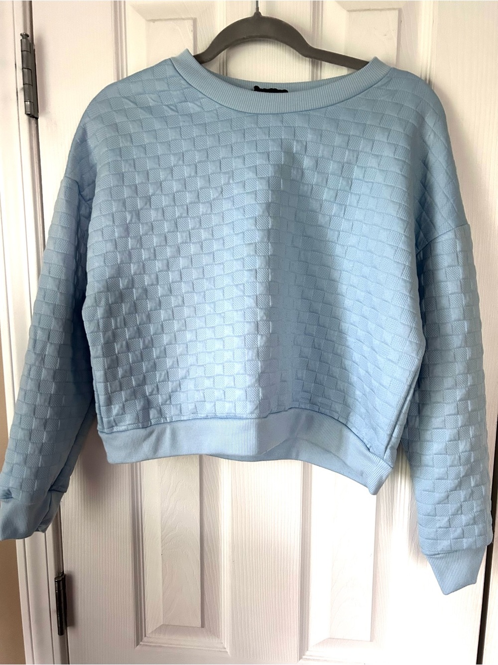 Paper Crane Blue Textured Checkered Sweatshirt Size Medium